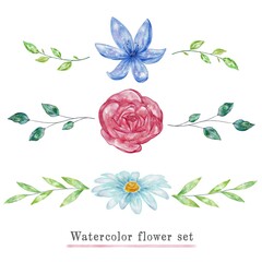 水彩風のかわいいお花のラインセット　ラスター素材