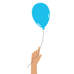 Hands with blue balloon. Modern flat vector illustration