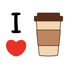 Delicious coffee  paper cup icon, I love coffee. Drink vector illustration design