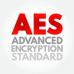 AES Advanced Encryption Standard - symmetric block cipher to protect classified information, acronym text concept background