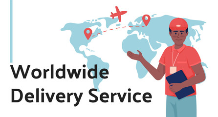Worldwide delivery service flat vector banner template. Shipping internationally poster, leaflet printable color designs. Editable flyer page with text space. Palanquin Dark Regular font used