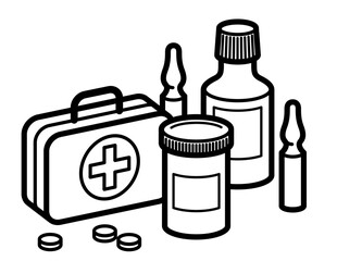 Medicine pharmacy theme medical bottles pills and ampules 3d vector illustration isolated, medicaments and drugs, health care meds cartoon, vitamins or antibiotics, simple linear design.