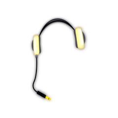 illustrazione di cuffie stereofoniche con filo e spinotto di collegamento su sfondo trasparente