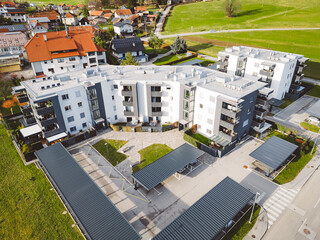 Fototapeta premium White and grey facade on a newly built residential building in the suburbs of Slovenia