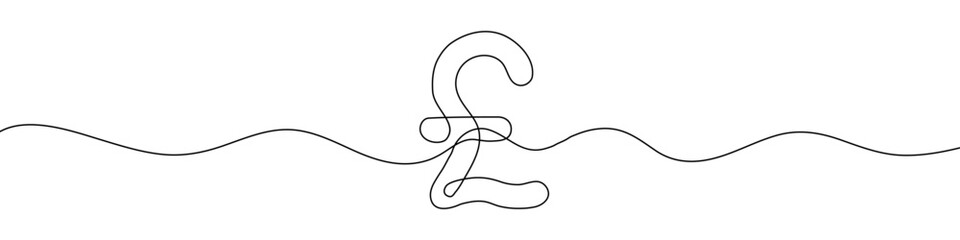 Continuous line drawing of sterling pound symbol. Line art of sterling pound coin sign. One line drawing background. Vector illustration. © chekman