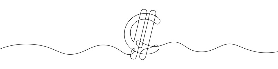 Continuous line drawing of Costa Rica Colon currency symbol. Line art of the Costa Rican colon currency symbol. Vector illustration.