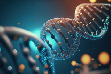 View future human DNA molecules under the microscope. Concept of the evolution, medical, treatment, technology. helix background. Generative AI