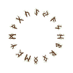 Norse viking runes wooden circle