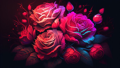 Roses in Bloom on black Background