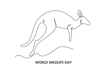 Continuous one line drawing a 
kangaroo. World wild life day concept. Single line draw design vector graphic illustration.