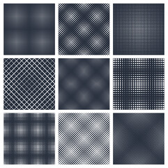 Geometric crossed lines seamless patterns set, abstract minimalistic and simple lined backgrounds, wallpapers for web design and print. Black and white swatches.
