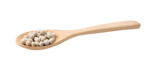Peppercorn in wood spoon isolated on transparent png