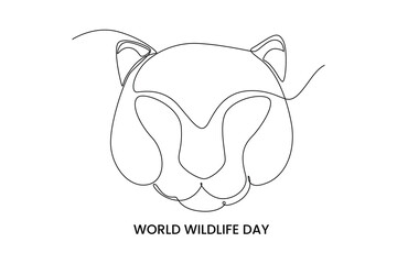 Continuous one line drawing a 
tiger face. World wild life concept. Single line draw design vector graphic illustration.