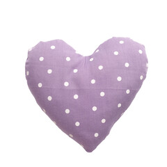 Close up of a pink dotted fabric heart shape