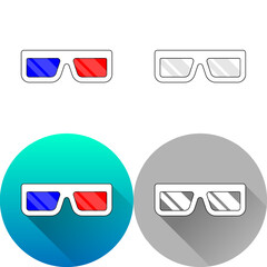 3D Anaglyph Glasses Science Equipment Icon, Set of Flat Diagonal Shadow, Color, Black-White Silhouette, Line Art Logo Icon Symbol Isolated on White Background for Science Medical