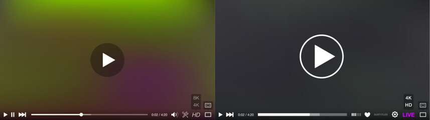 Video Player Window with Menu and Buttons Panel Vector Set. User Interface Collection.