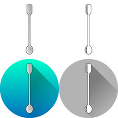 Stainless Steel Chemical Spoon Laboratory Equipment Icon, Set of Flat Diagonal Shadow, Color, Black-White Silhouette, Line Art Logo Icon Symbol Isolated on White Background for Science Medical