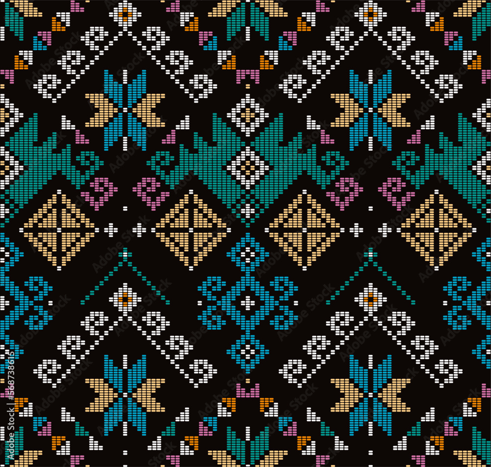 Poster yakan weaving inspired vector seamless pattern - filipino traditonal geometric textile or fabric pri
