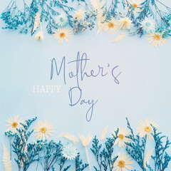 mother's day concept with blue flowers over pastel background - obrazy, fototapety, plakaty