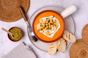 Creamy vegetable soup with chickpeas and spices