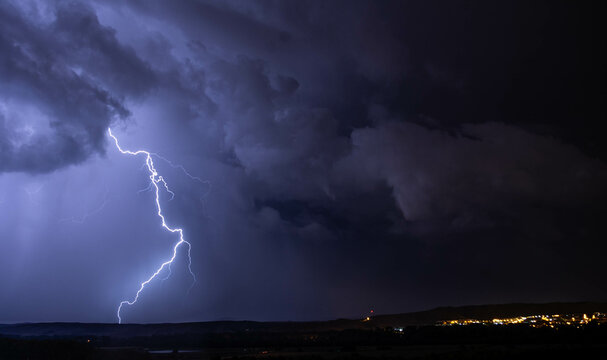 Electric storm and lightning on landscape