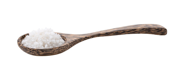 Salt in woodn spoon isolated on transparent png