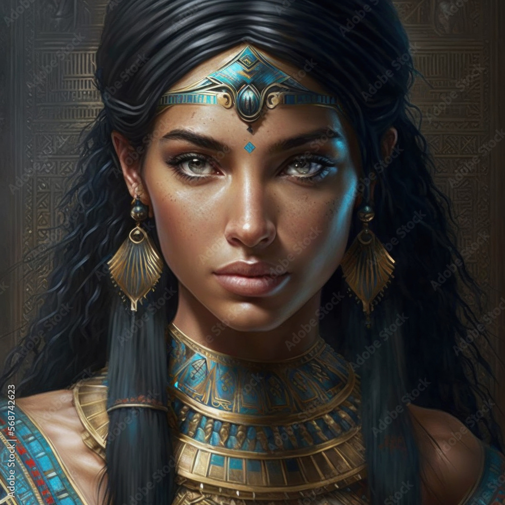 Wall mural Ancient Egyptian magic queen Cleopatra portrait, generative AI