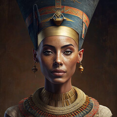 Ancient Egyptian queen Nefertiti portrait, generative AI - obrazy, fototapety, plakaty