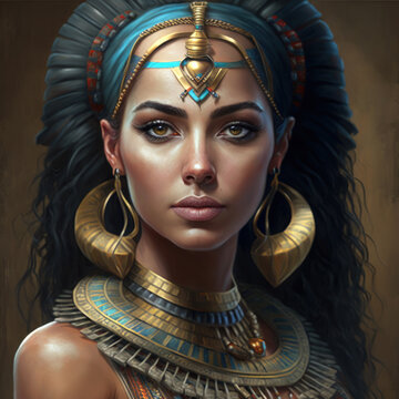 Beautiful ancient Egyptian warrior woman portrait, generative AI