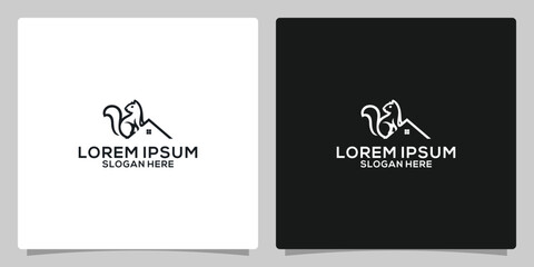 Creative modern squirrel animal with house logo template. Vector illustration © Humairaa_Std