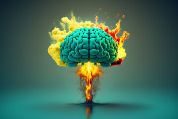 Fantasy art illustration of a human brain exploding with knowledge and creativity, Ai generative.