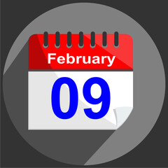 February 9 - Calender Date 9th of February on gray Background.