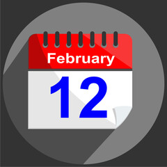 February 12 - Calender Date 12th of February on gray Background.
