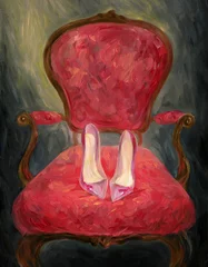 Poster heels on the chair. oil painting. illustration © Anna Ismagilova