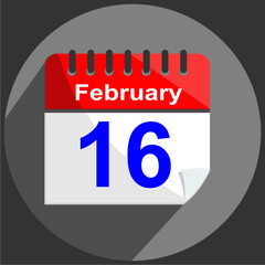 February 16 - Calender Date 16th of February on gray Background.