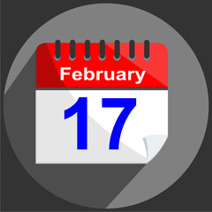 February 17- Calender Date 17th of February on gray Background.
