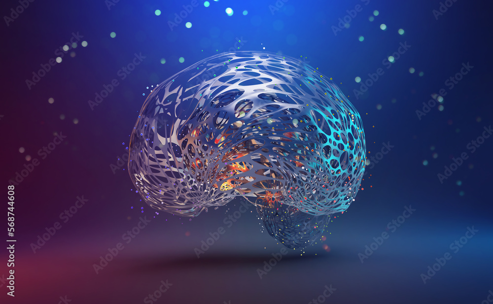 Leinwandbilder digital brain, ai mind, trainable neural network. 3d illustration of abstract neural connections in 