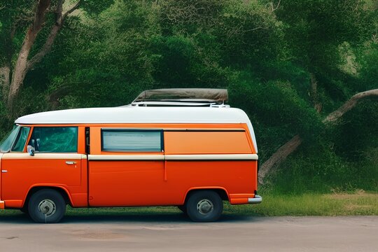 Retro Safari Van In Cartoon Style Isolated On White - Generative Ai