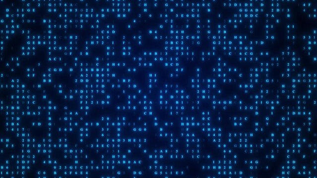 Artificial Intelligence concept. Hexadecimal big data digital code motion background