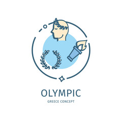 Greece Olympic Game Travel and Tourism Thin Line Icon Concept Include of Laurel Wreath and Torch. Vector illustration