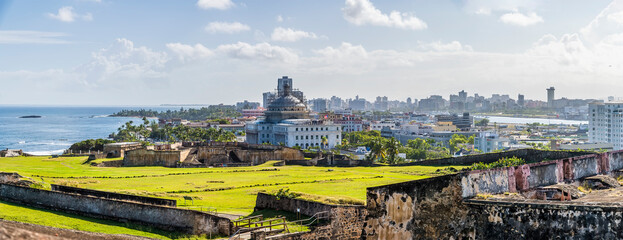 A view towards the lower battlements in of the Castle of San Cristobal, San Juan, Puerto Rico on a...