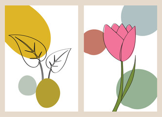 Floral and foliage one line art drawing with abstract shapes for print, cover, wallpaper, minimal and natural wall art.