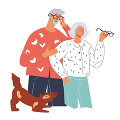 Elderly senior couple for medical care insurance for seniors and retirement savings concept, vector illustration isolated on white background.