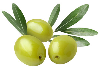 Delicious green olives with leaves cut out