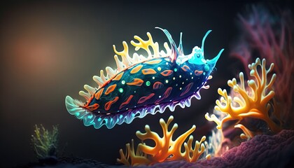 illustration of sea creature Nudibranchs, commonly known as sea slug, Generative Ai	
