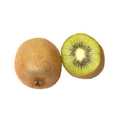 Ripe whole kiwi fruit and half kiwi fruit isolated on white background