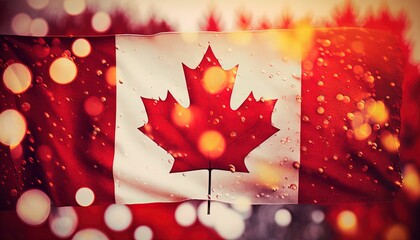 Canada national flag flew in wind with bokeh light, idea for national federal holiday celebration theme background wallpaper, Generative