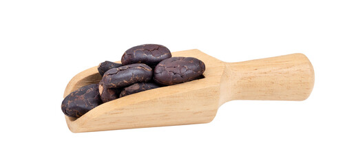 Cocoa in wood scoop isolated on  transparent png