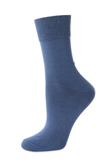 One new dark blue sock isolated on white