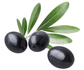 Delicious black olives with leaves cut out